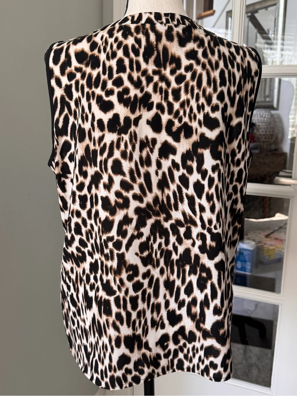 Calvin Klein Leopard Print Sleeveless Tank Blouse Black & Cream M Animal Print